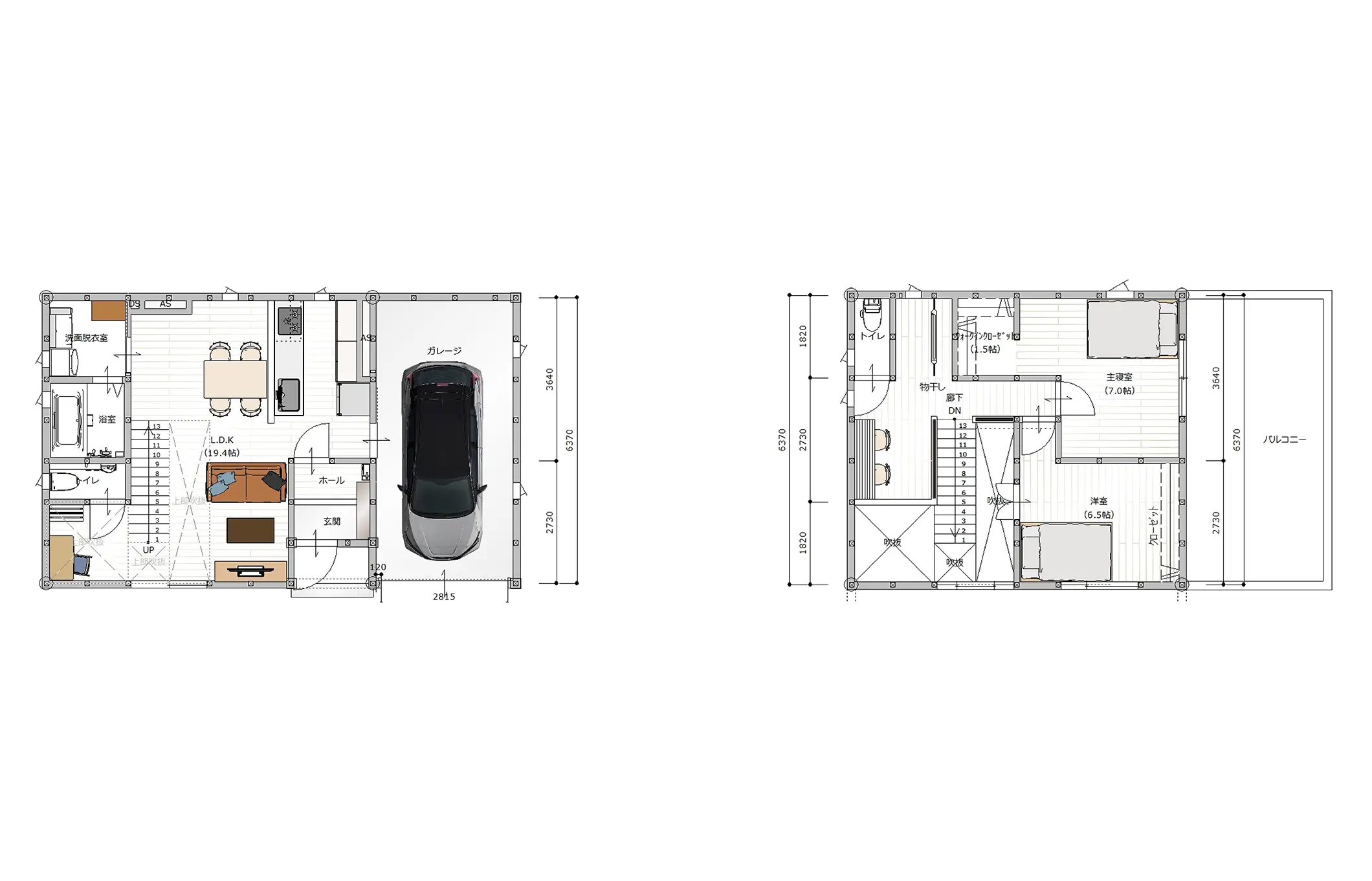 家事ラクの2階建てプランのイメージ