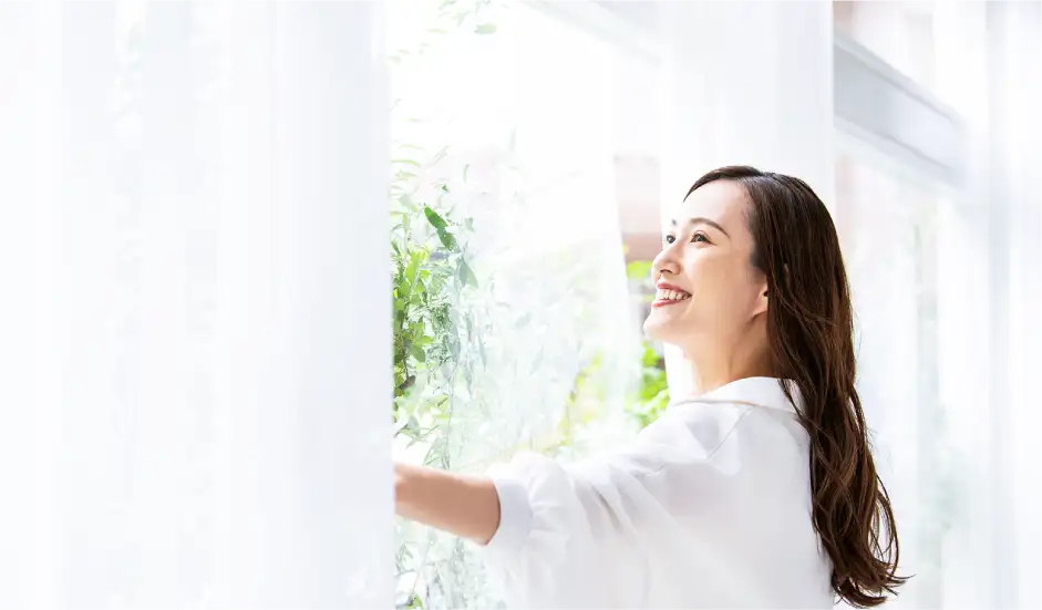 花粉や外気の汚れを入りにくく、1年中全室24℃の清潔な空気のイメージ